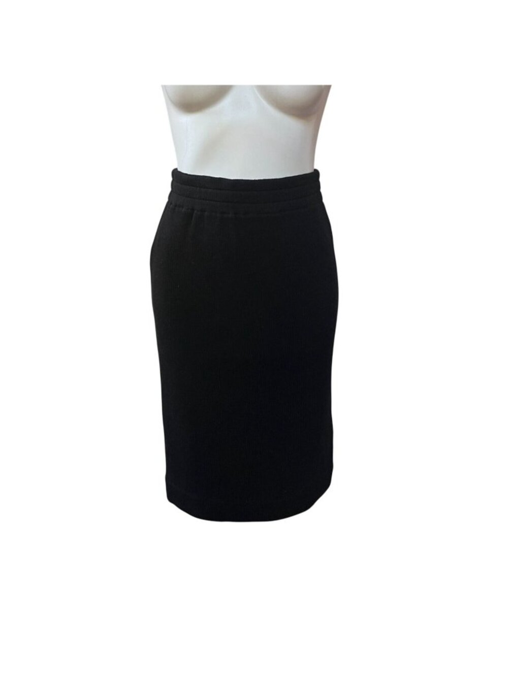 Vintage 1970s YSL Saint Laurent Rive Gauche Black Rib Knit Pencil Skirt Size 40